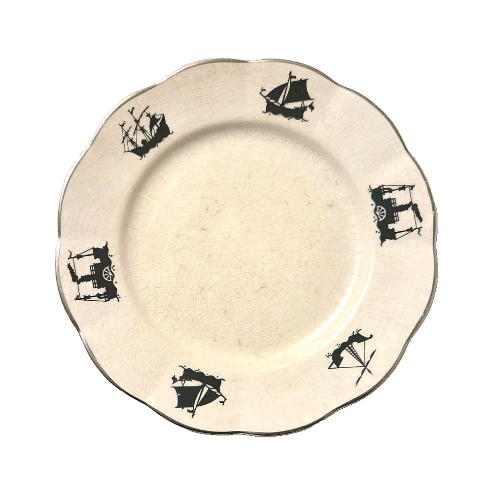 Vintage W.S. George Ivory173D Dessert Plate •  Clipper  Ship Art • 6.25"